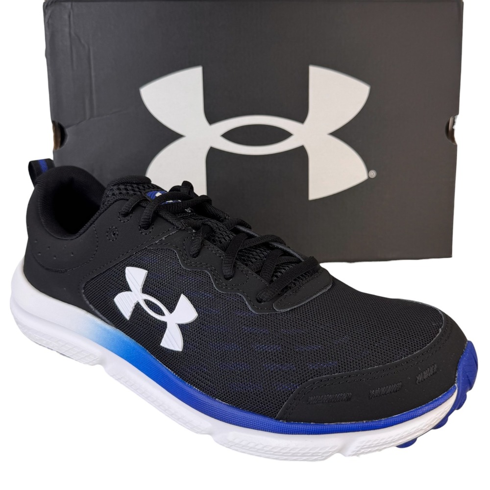 Under Armour Mens Charged Assert 10 Running Shoes Black Blue 3026175-009 11.5